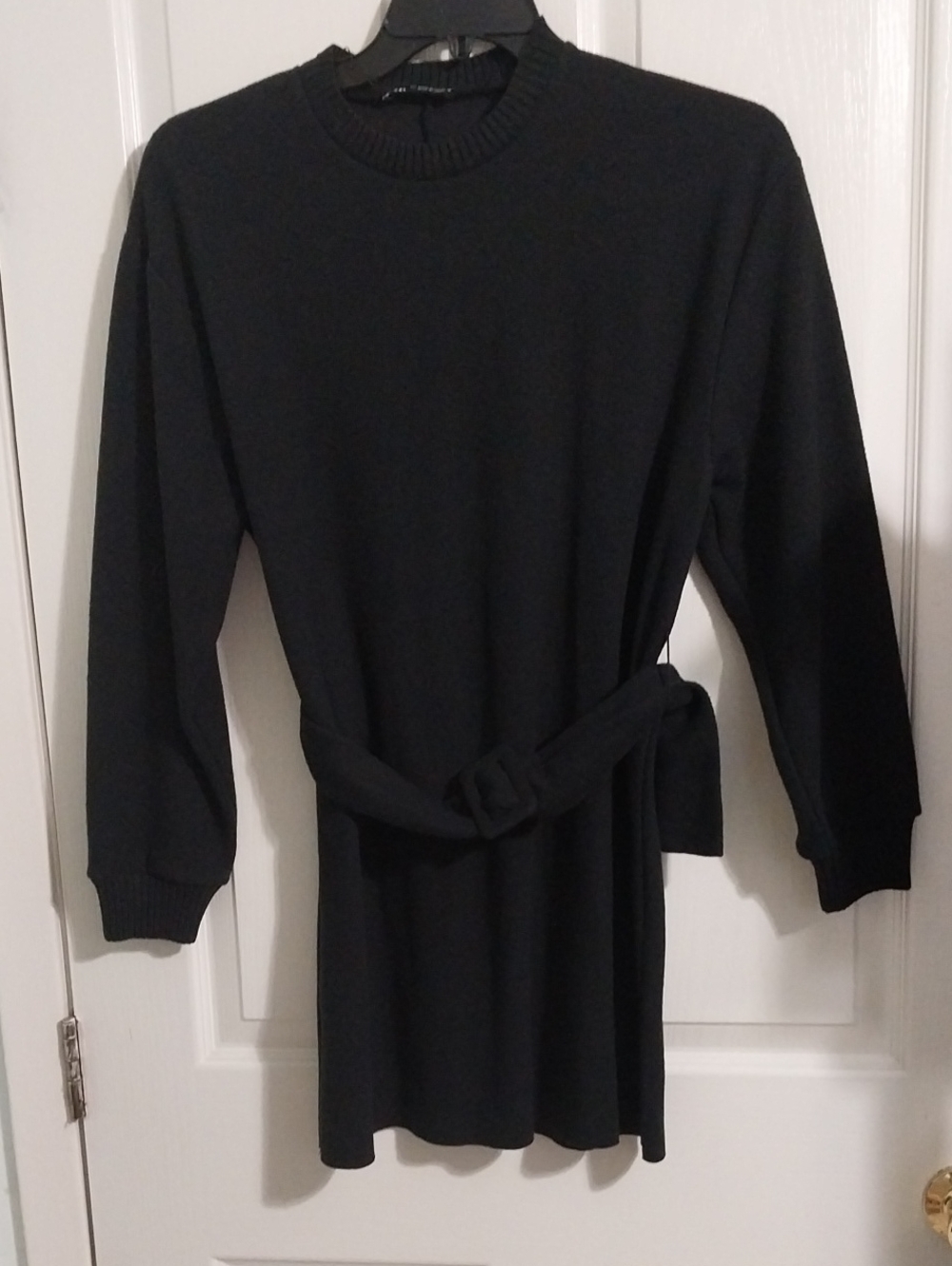 Zara M Dress Black Belted Knit Stretch